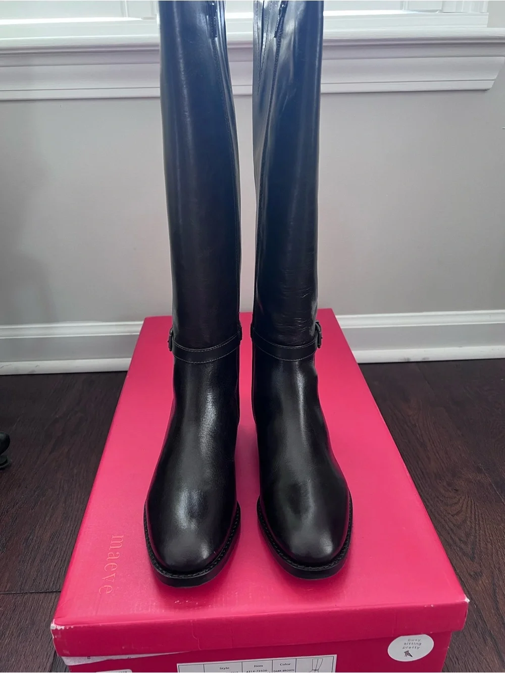 NWB Anthropologie Maeve Buckle Strap Riding Boots Dark Chocolate Brown Size 36